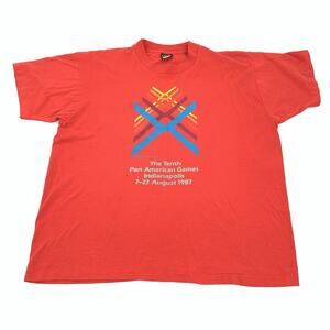 Vintage 1987 The 10th Pan American Games Single Stitch SS T-Shirt XL Adult Red
